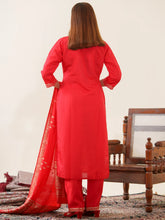 Red Colour Roman Silk Top Bottom With Jequard Dupatta Set-MLWSHKS4372RED